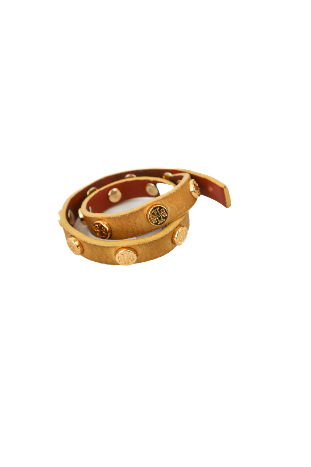 tory burch gold studded leather thin wrap bracelet