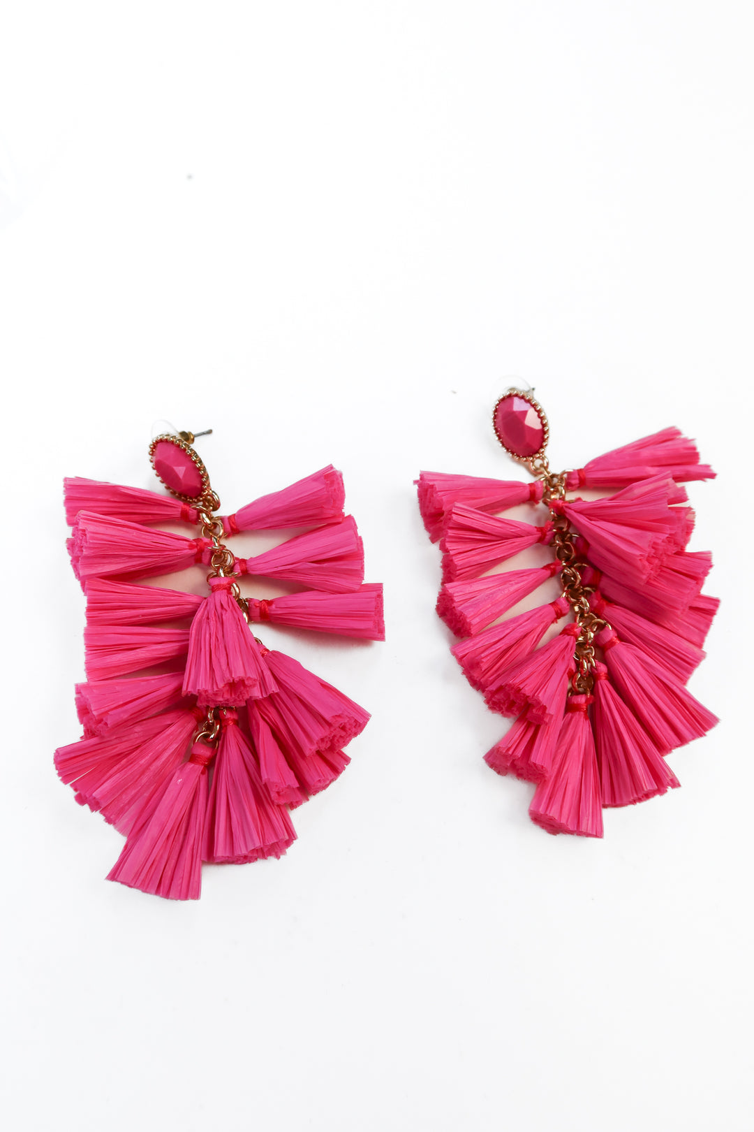 Hot pink large tassel earrings
