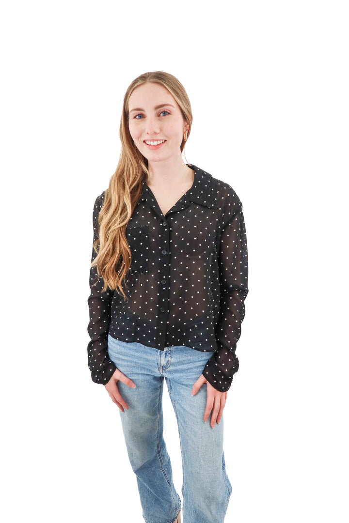 wayf black polka dot top NWT (s; retail $69)