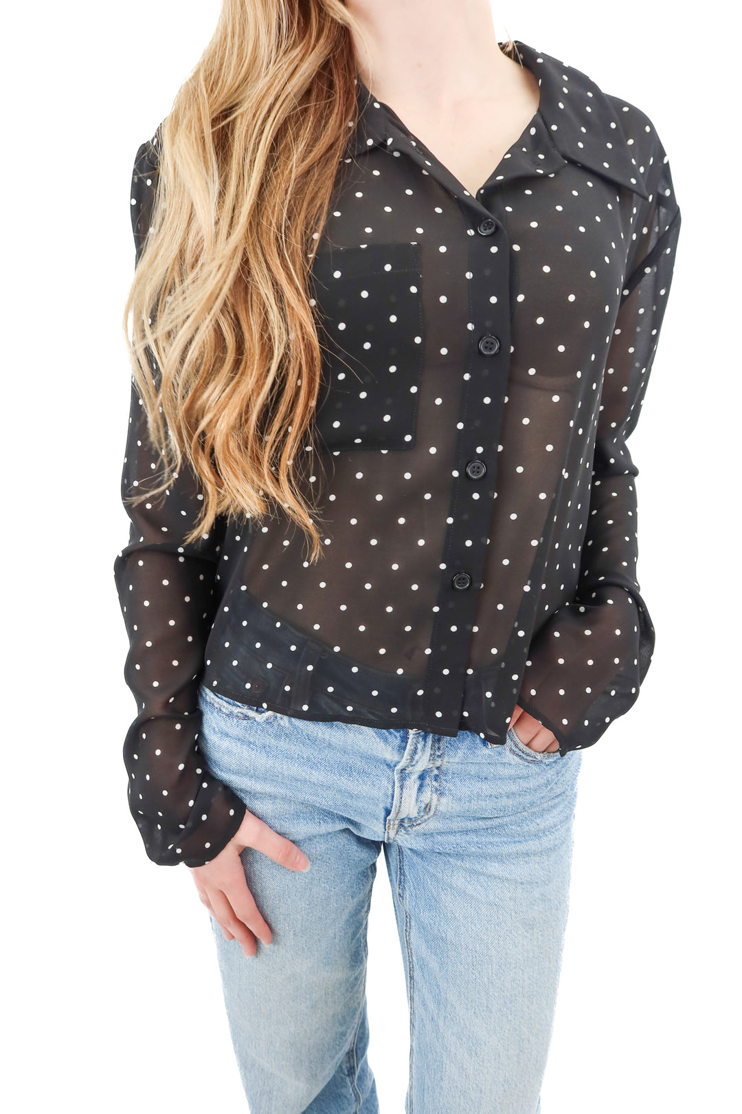 wayf black polka dot top NWT (s; retail $69)