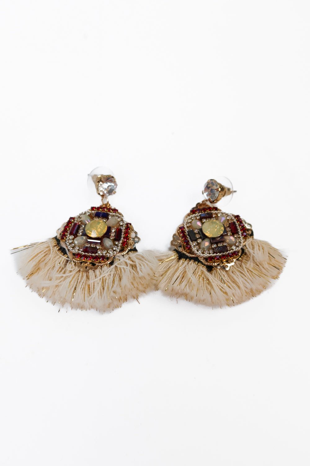 Gem tassel diamond detail earrings