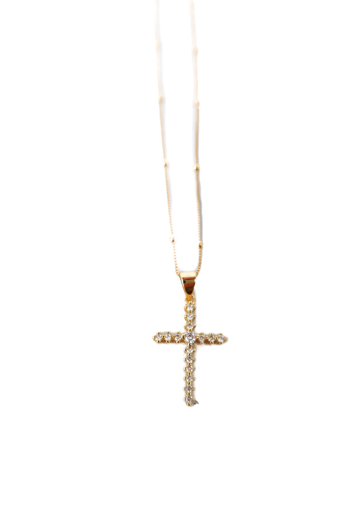 gold filled 18k crystal cross necklace