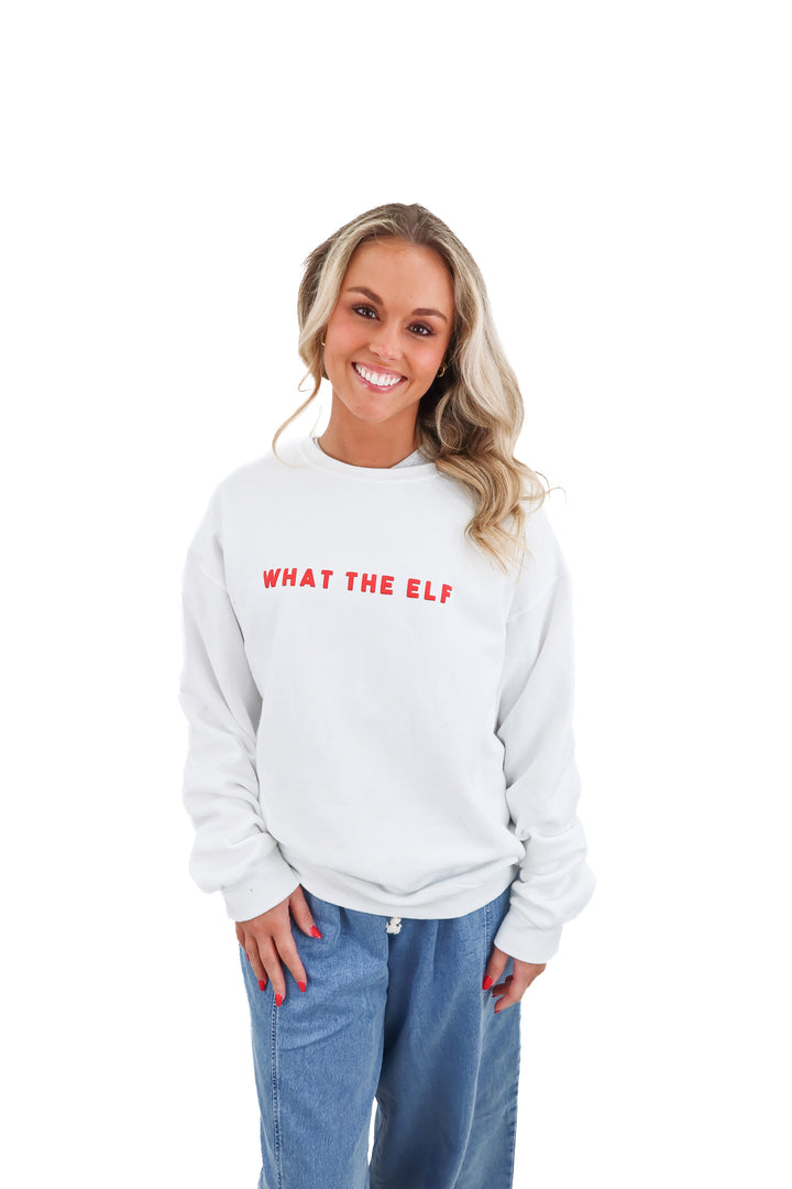 vici white "what the elf" sweatshirt (m)