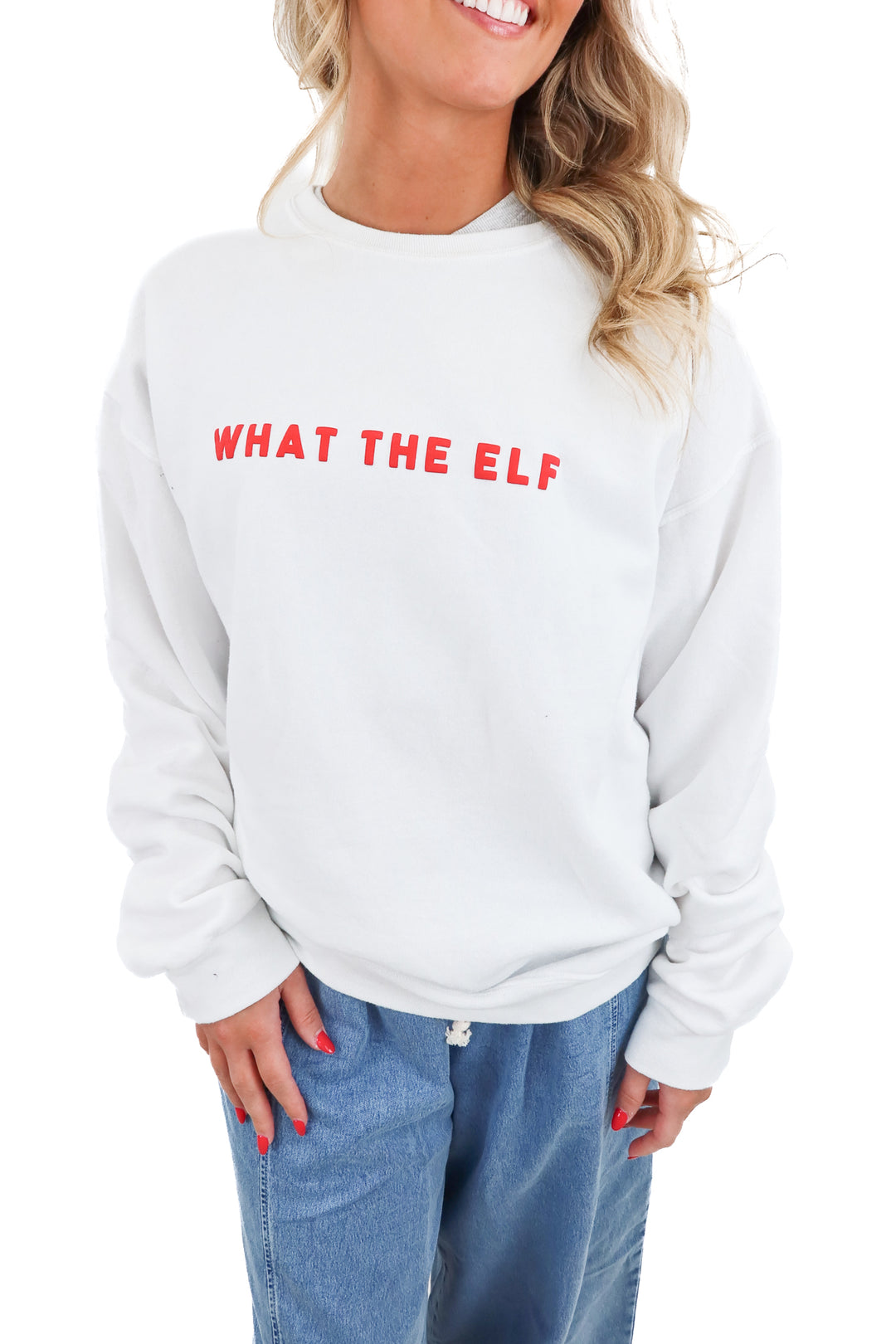 vici white "what the elf" sweatshirt (m)