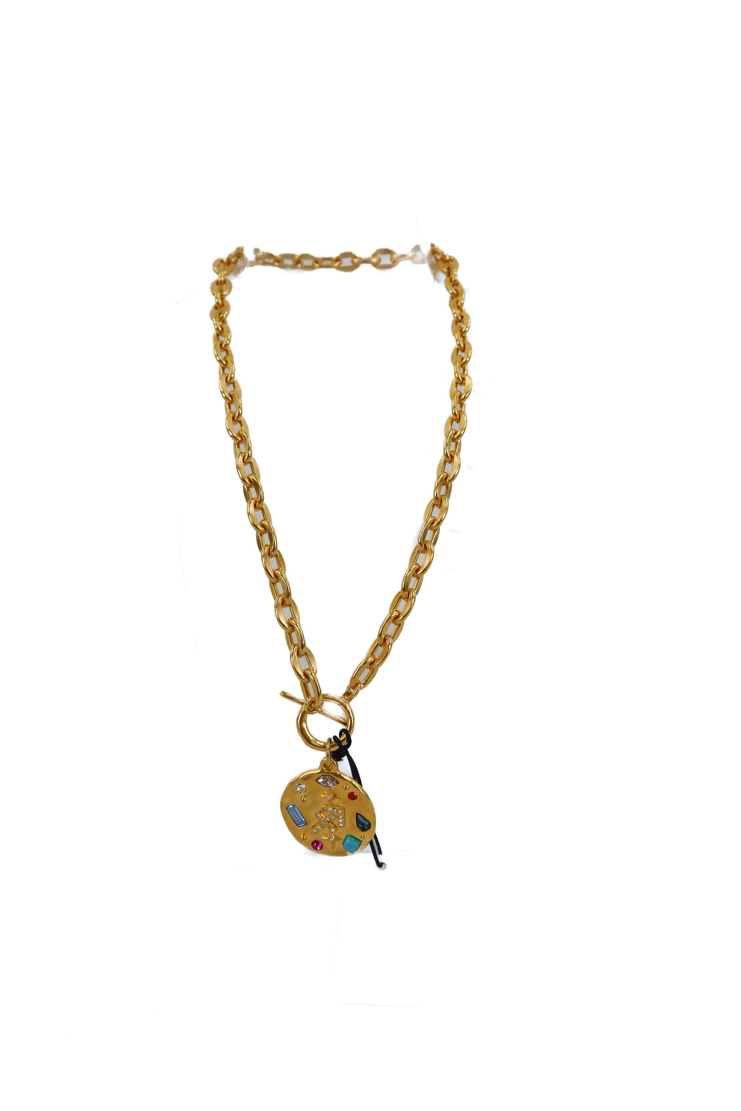 Sequin gold chain link with charm necklace nwt (retail $198)