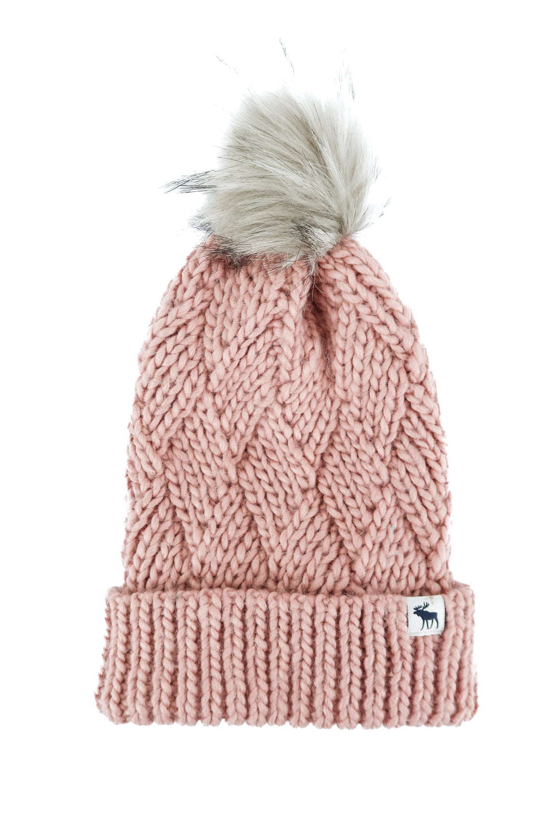 abercrombie & fitch kids pink cable knit pom beanie