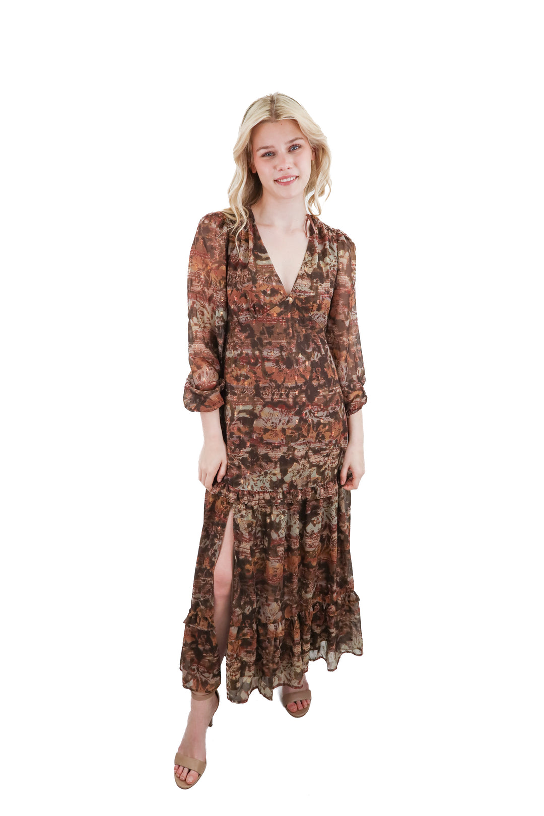 12th tribe brown patterned maxi dress NWT (s)
