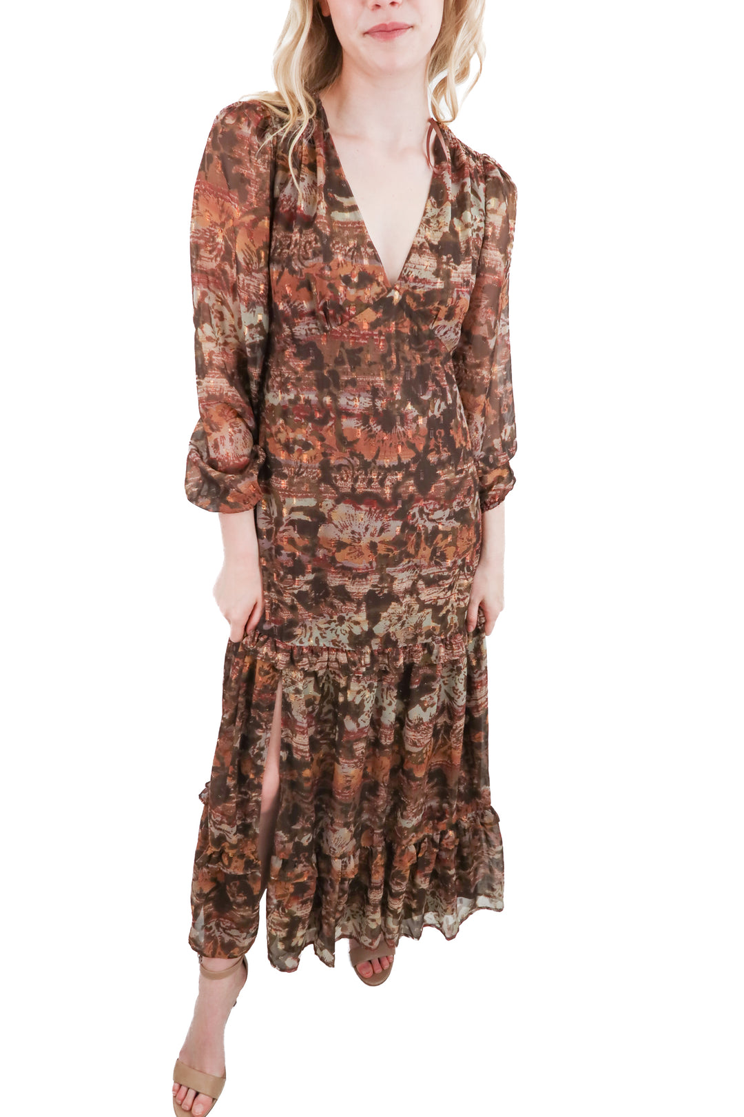 12th tribe brown patterned maxi dress NWT (s)