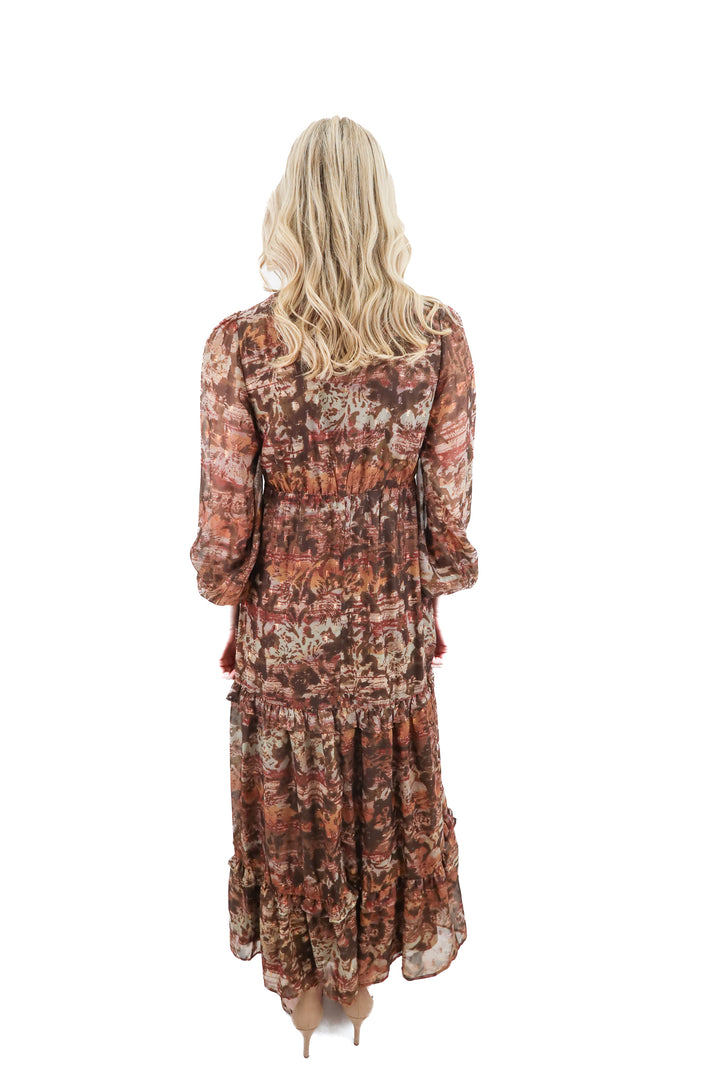 12th tribe brown patterned maxi dress NWT (s)