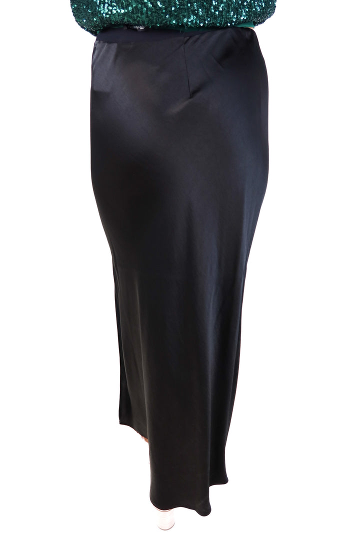 Madewell black satin midi skirt (2; retails for $98)