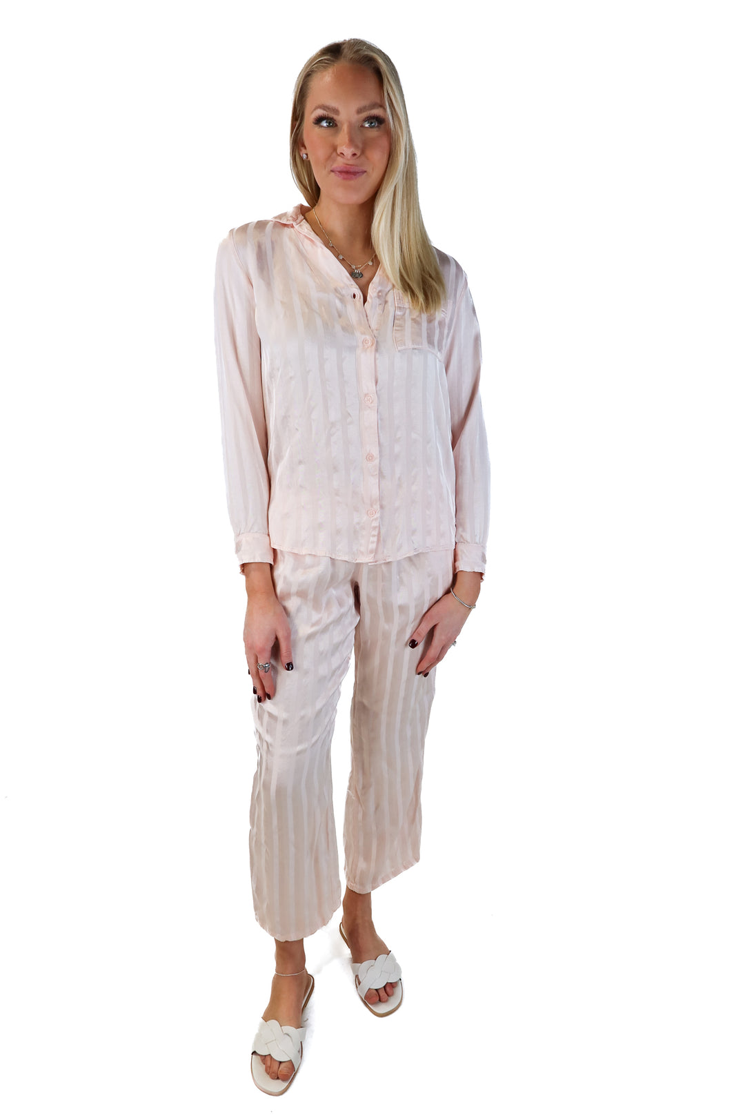 Tommy John pink striped pajama set (s; retails for $136)
