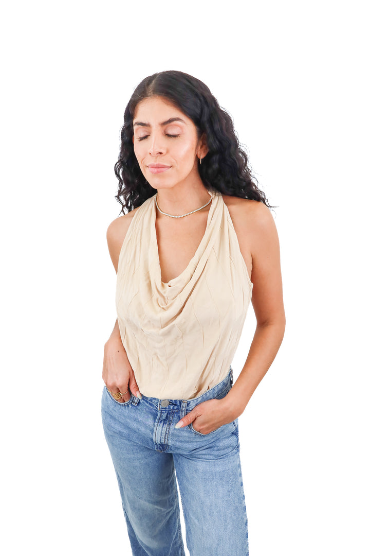 l'academie tan checkered halter bodysuit (xs; retail $140)