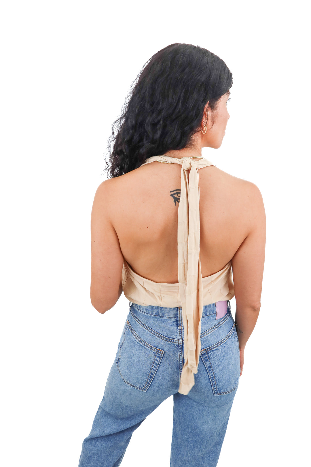 l'academie tan checkered halter bodysuit (xs; retail $140)