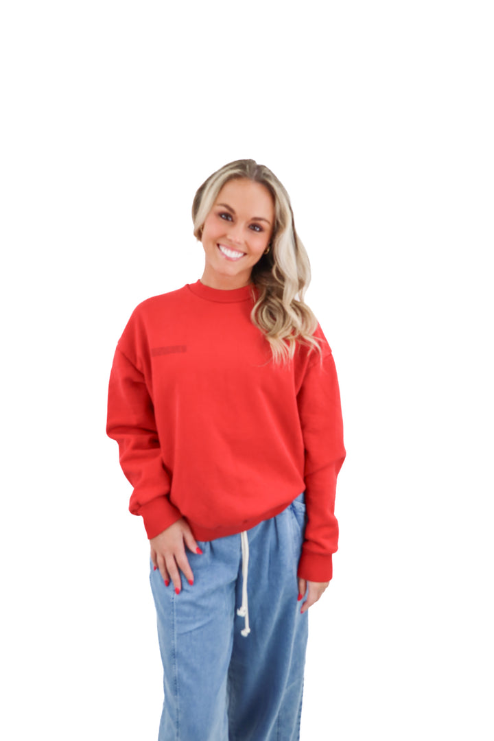 pangaia red heavyweight sweatshirt (m; retail $205)