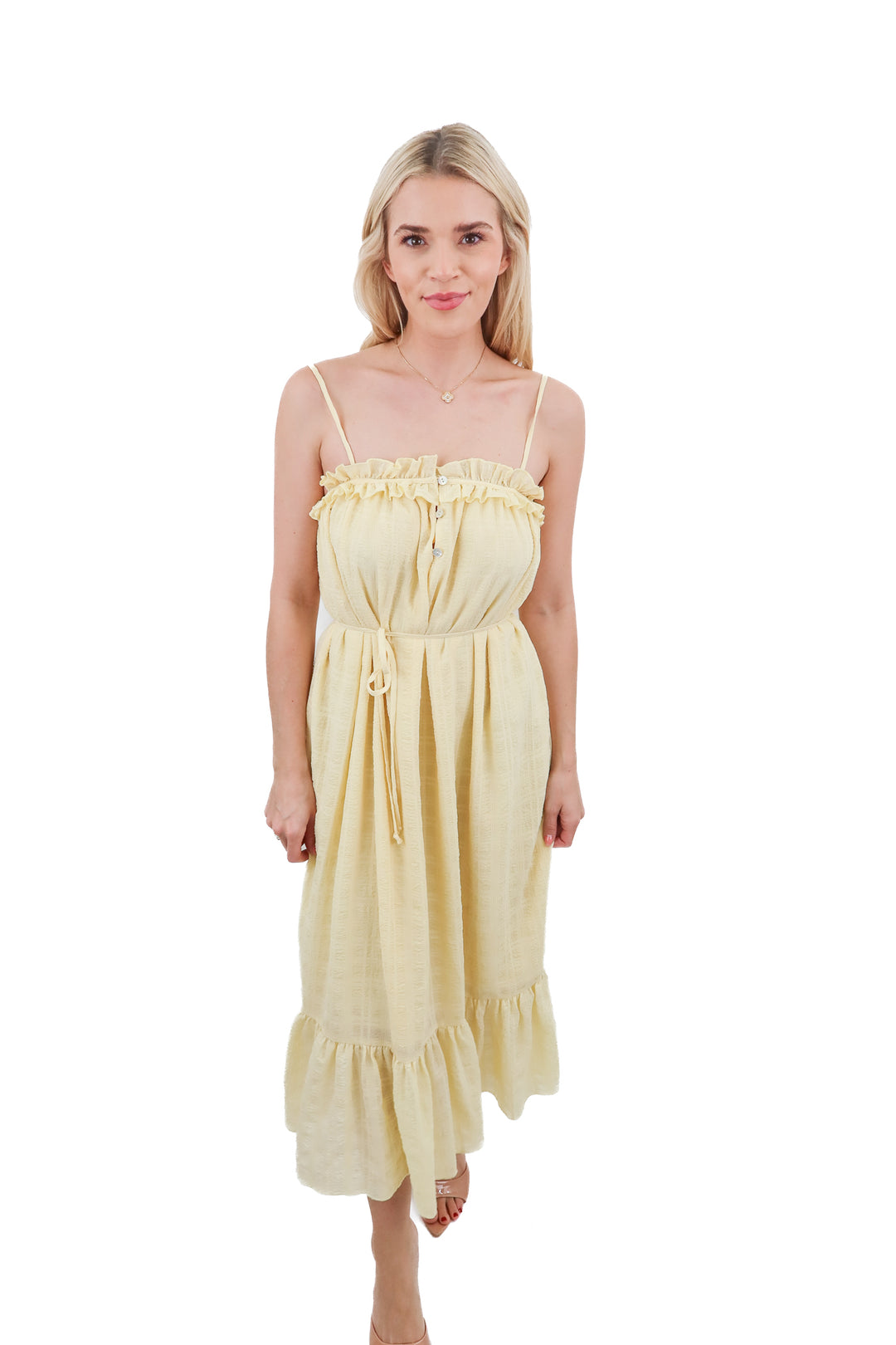 tularosa yellow crinkle maxi dress (xs; retail $337)