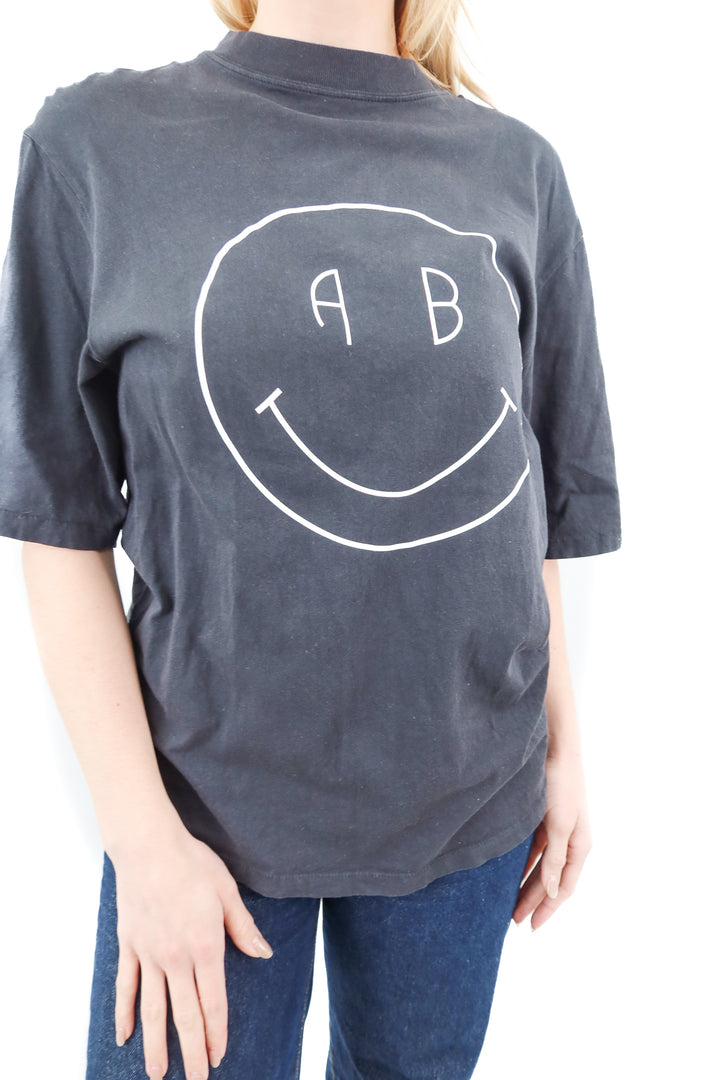 anine bing black smiley face tee (s)