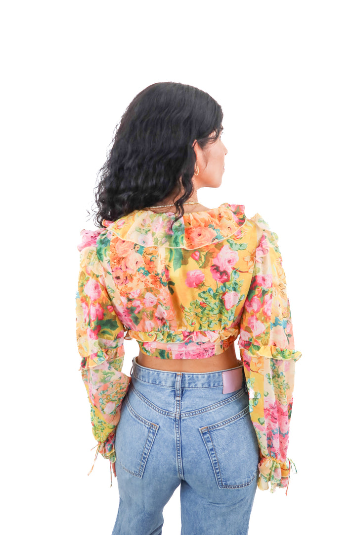 for love and lemons yellow floral tie front top (s; retail $136)