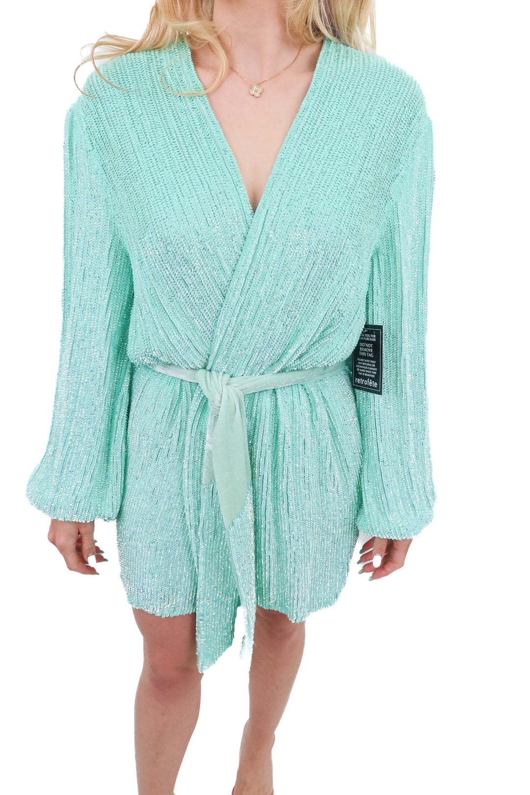 retrofete teal sequin wrap dress NWT (xs; retail $498)