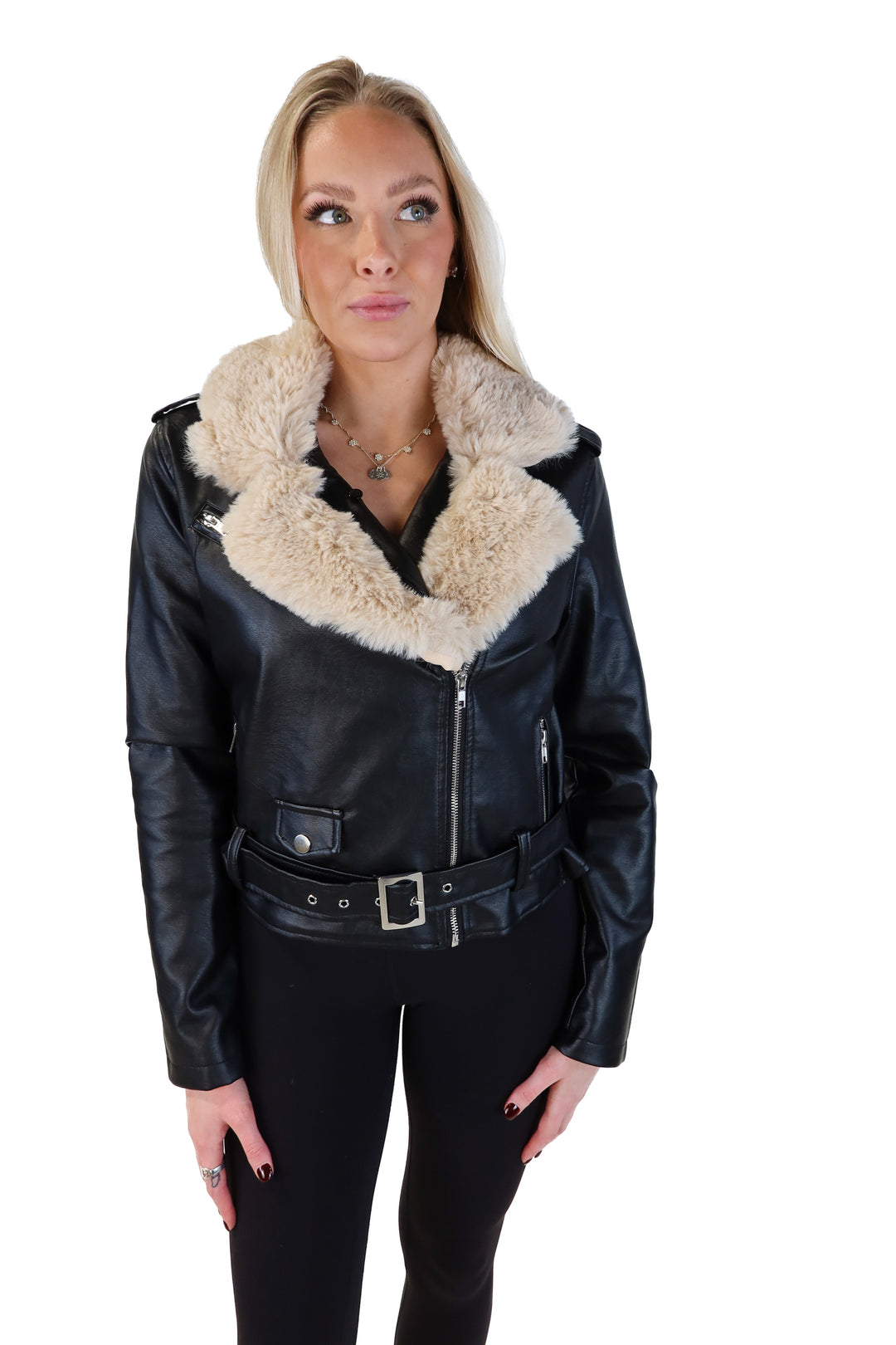 Windsor black faux feather jacket with fur trim NWT (s; retails for $56.90)