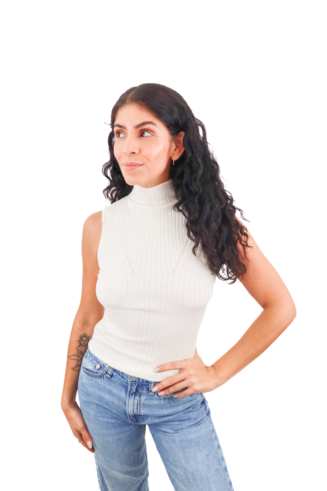 vici ivory knit sleeveless top (s; retail $32)