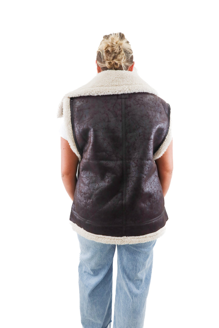 offline by aerie dark brown faux fur vest (m)