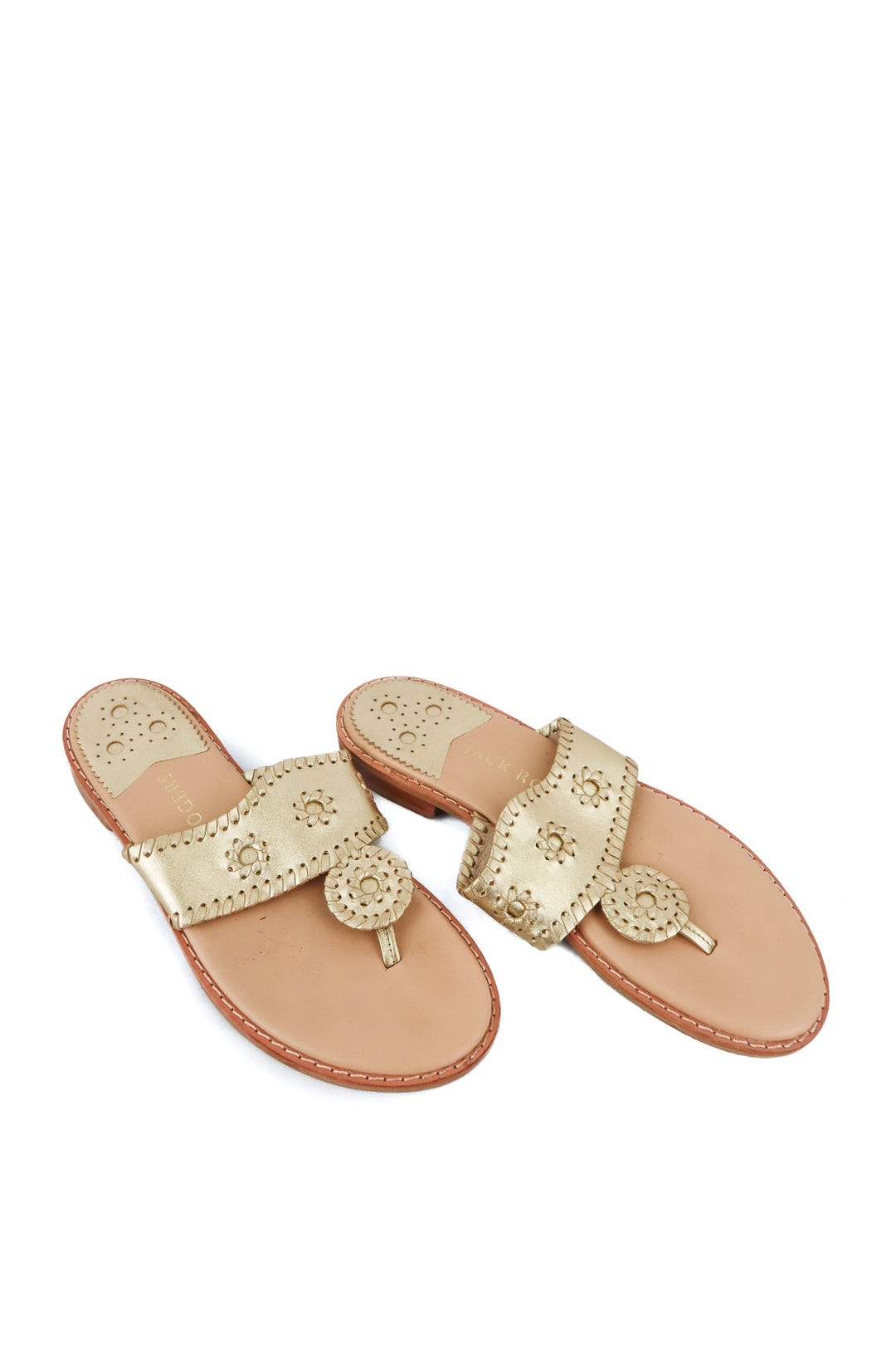jack rogers jacks flat sandal in gold leather (9; $138)