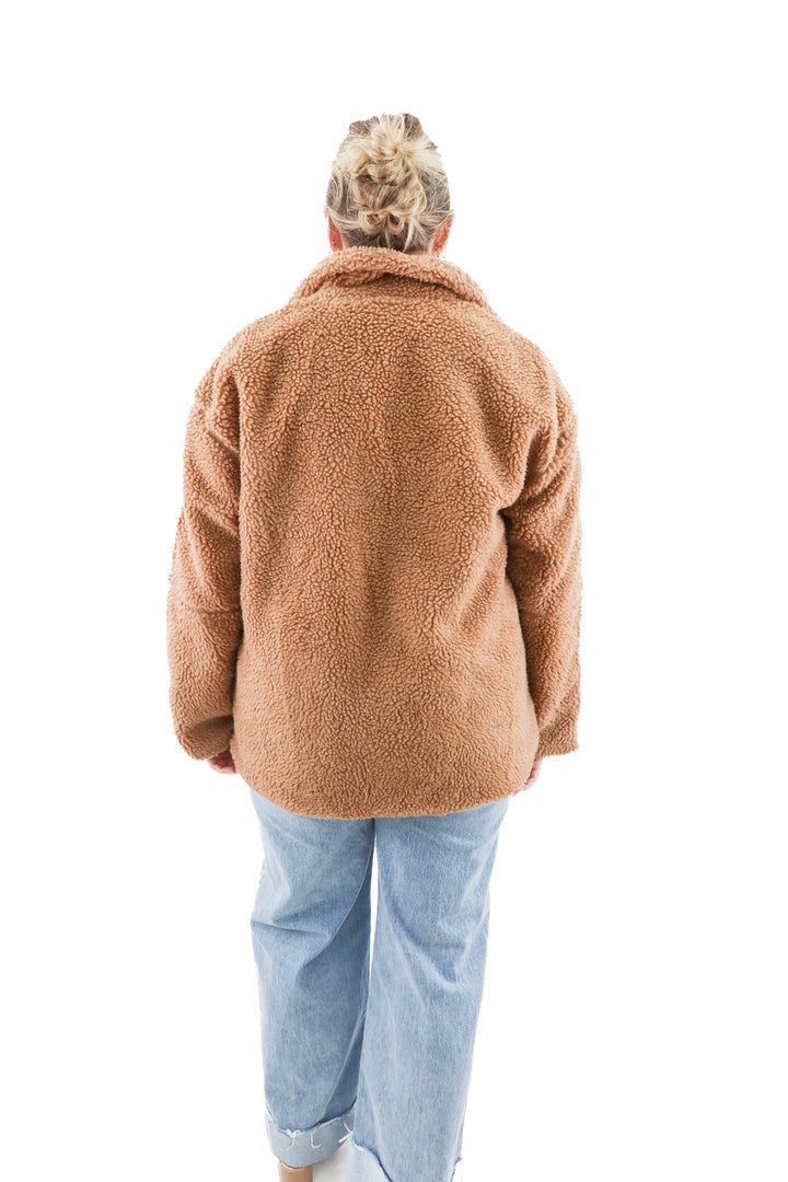 anrabess tan sherpa zip jacket nwt (l; retail $50)