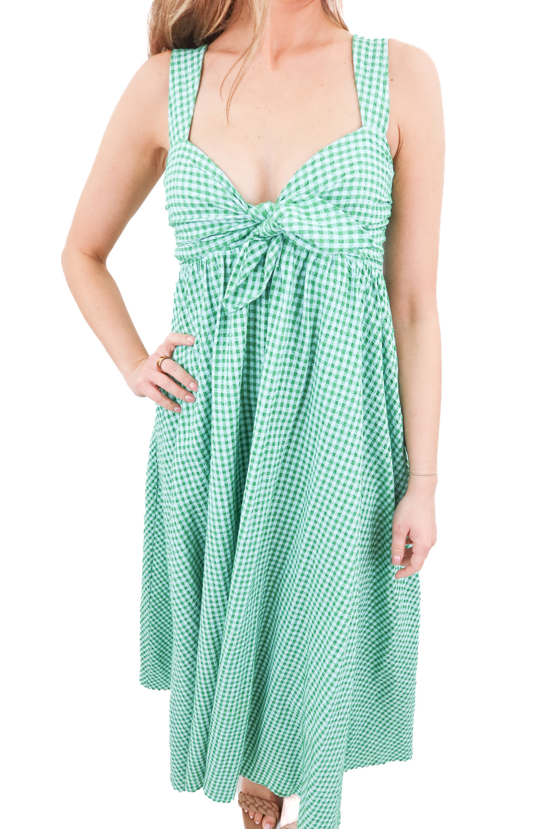 buddy love green gingham maxi dress (xs; retail $232)
