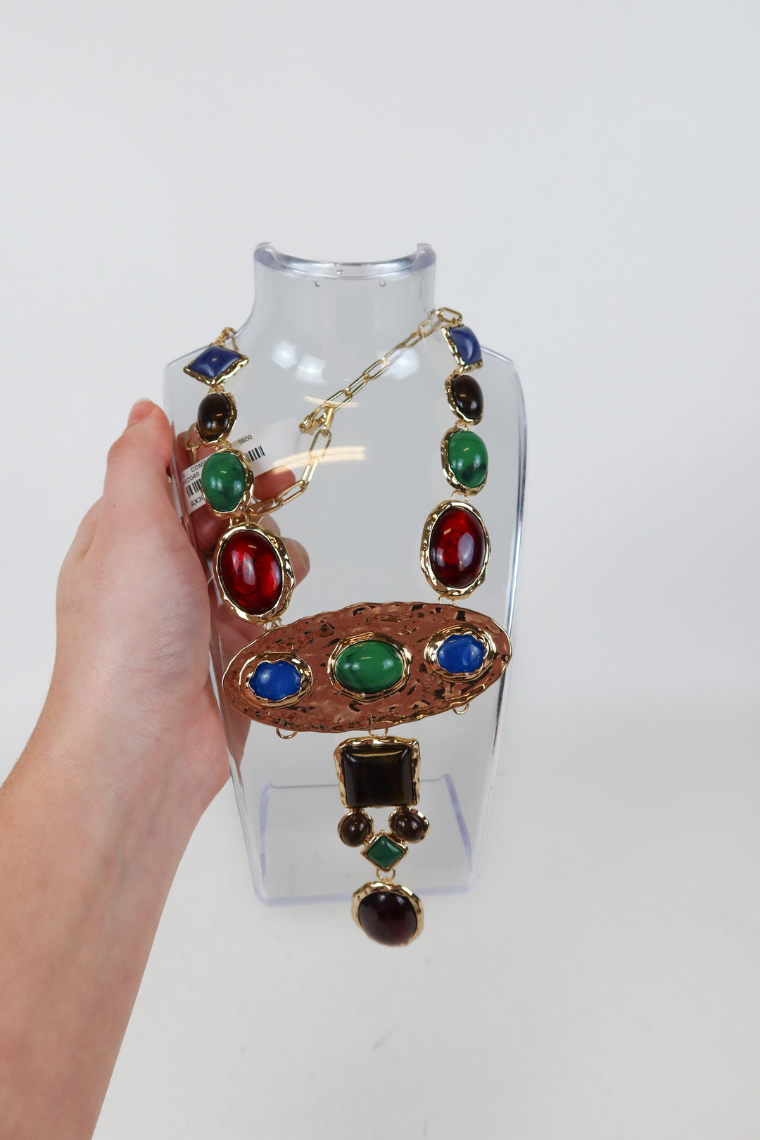 Multicolor Stone & Gold Long Statment Necklace NWT
