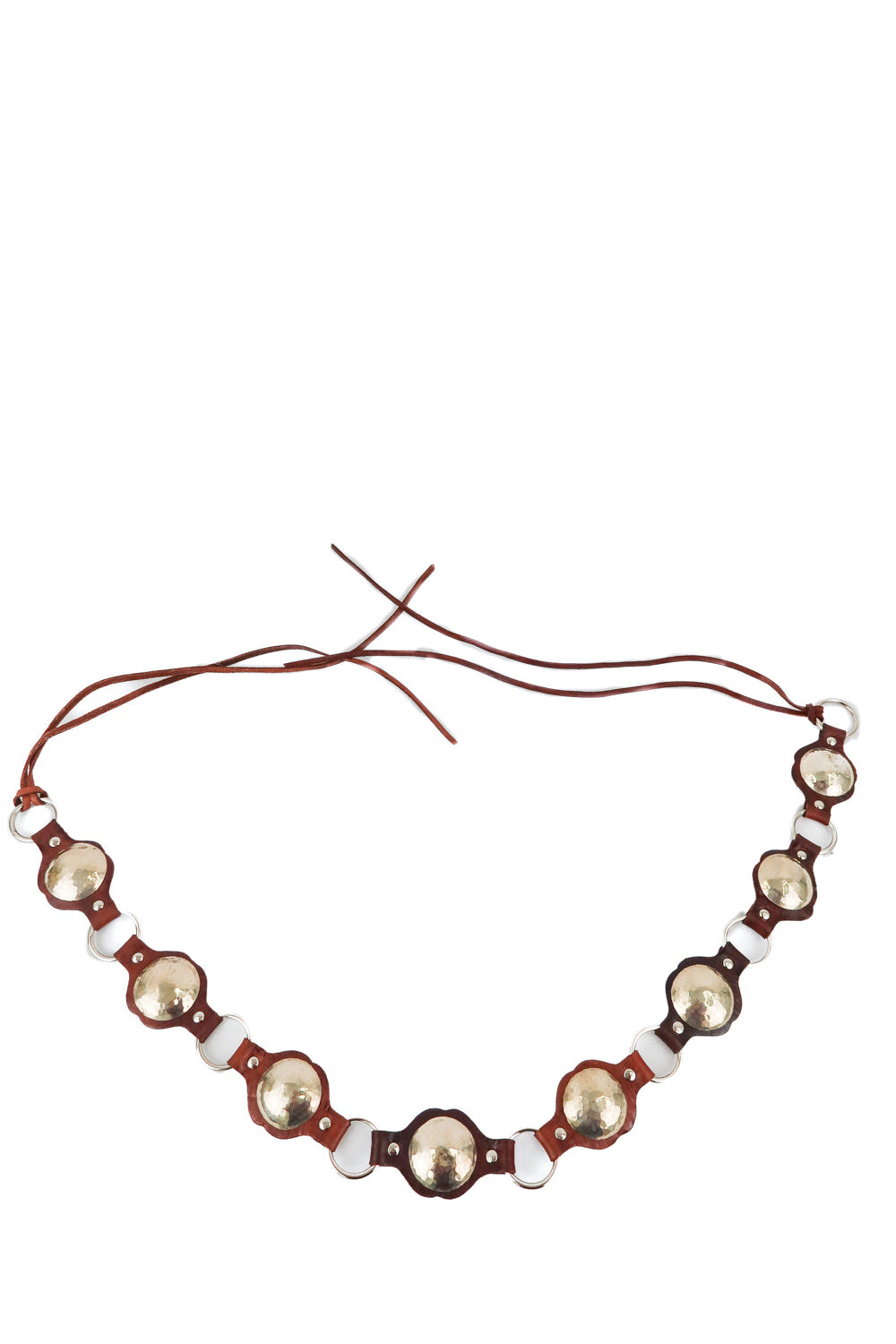 brown leather concho belt with champagne gold medallion (OS)