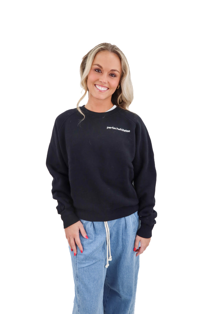 perfectwhitetee black crewneck (m; retail $138)