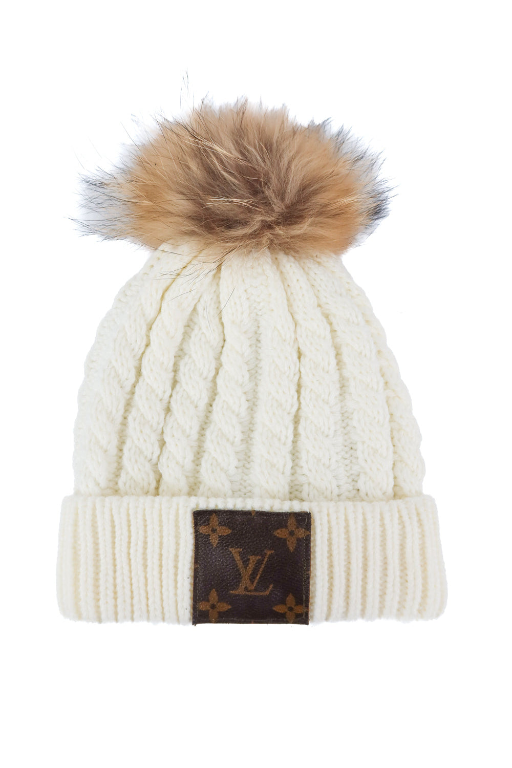 cream upcycled LV beanie