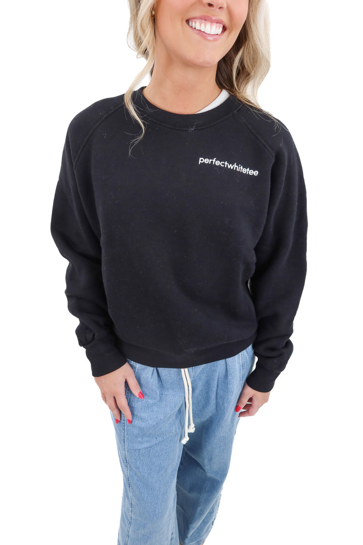 perfectwhitetee black crewneck (m; retail $138)