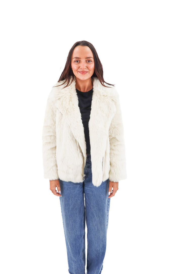 abercrombie & fitch cream fur coat nwt (xxs; retail $200