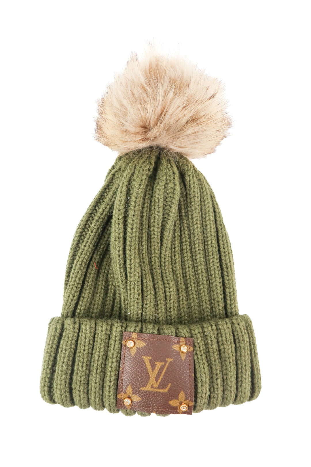 green upcycled LV beanie