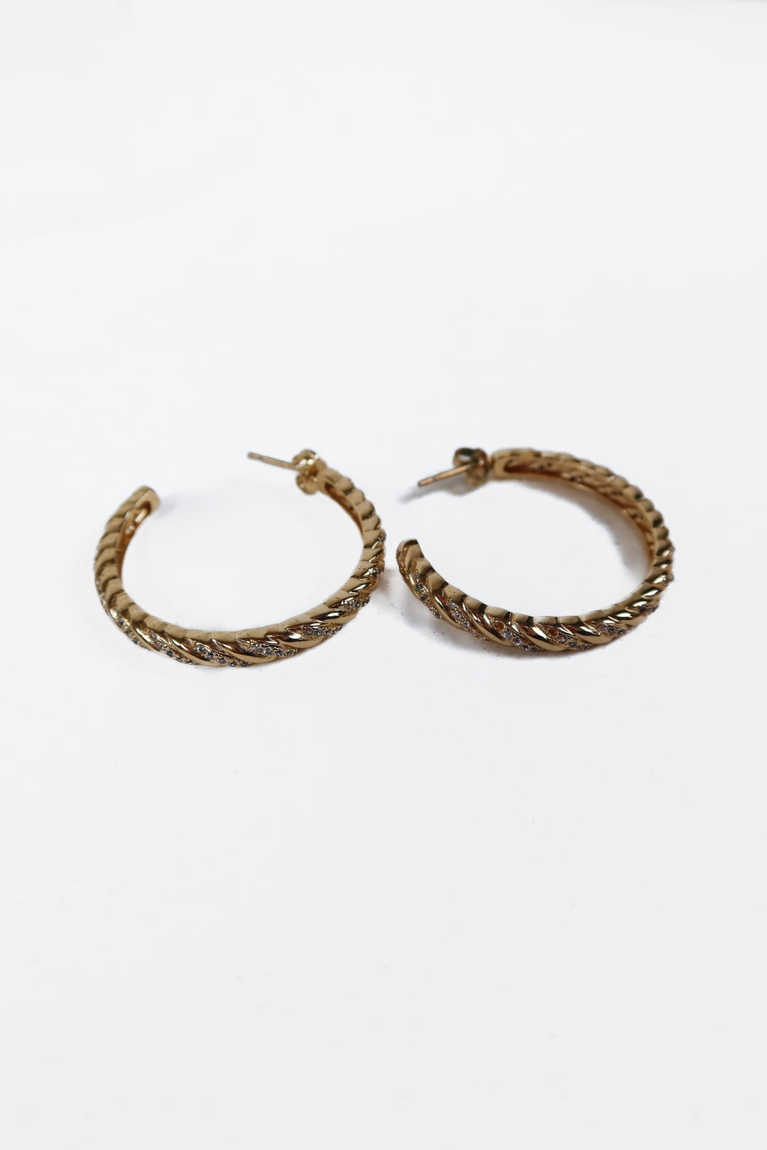 Gold/Pave Small Open Hoop Earrings