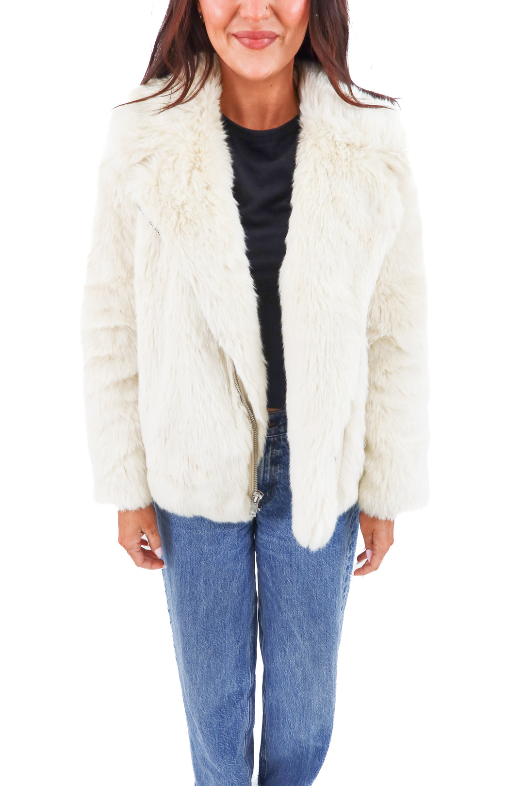 abercrombie & fitch cream fur coat nwt (xxs; retail $200