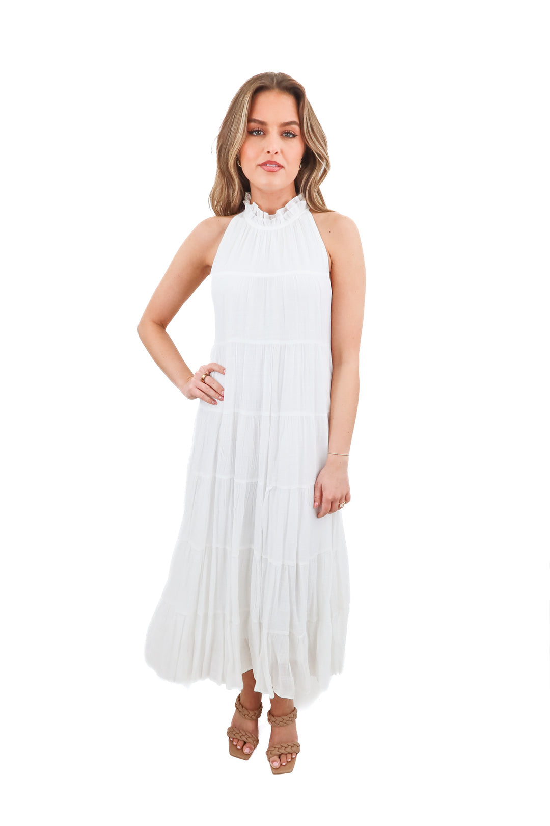 entro white high neck maxi dress (s)