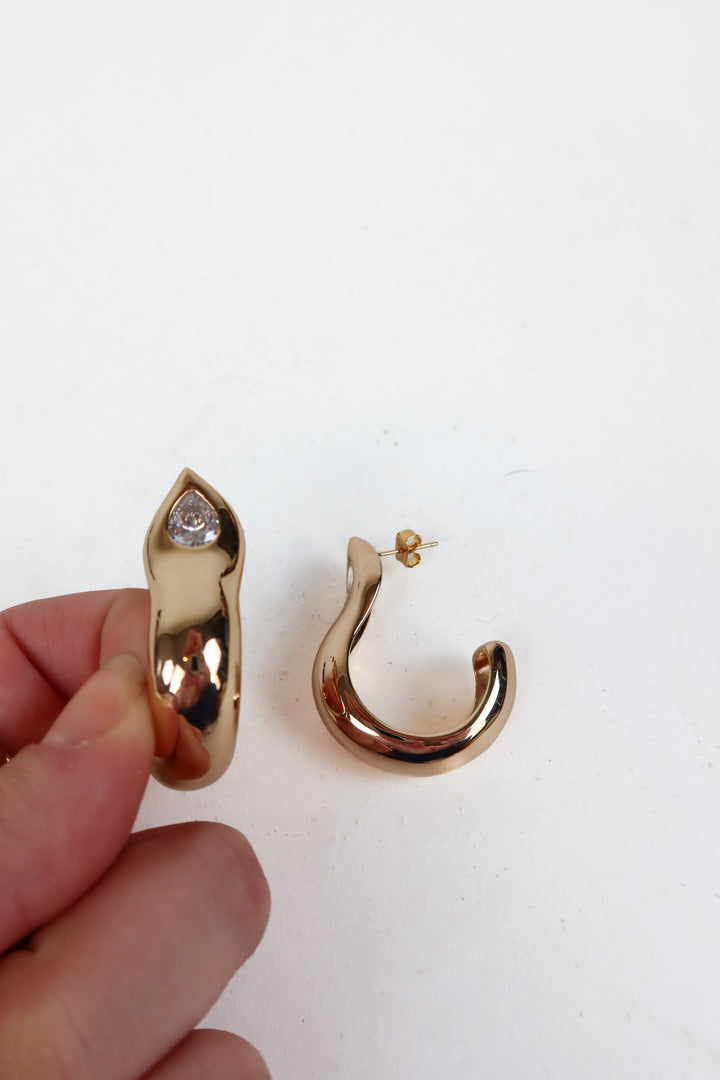 Shiny Gold/Rhinestone Curved Earrings