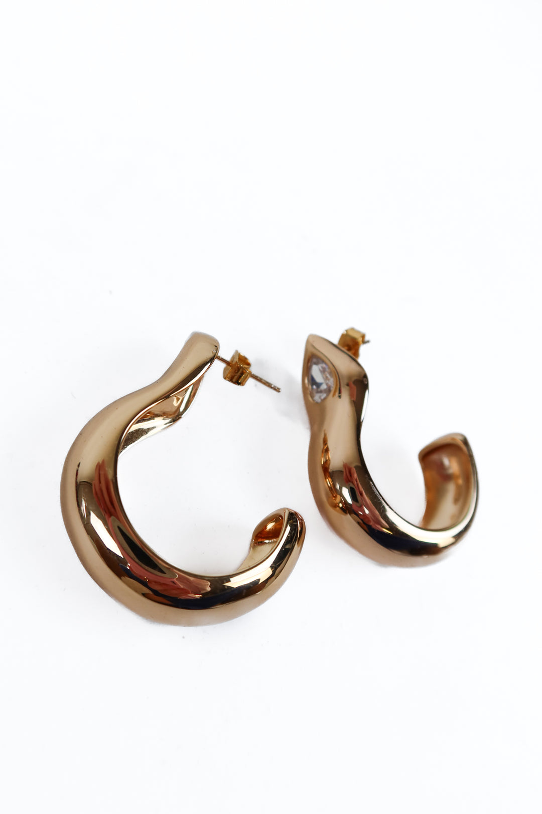 Shiny Gold/Rhinestone Curved Earrings