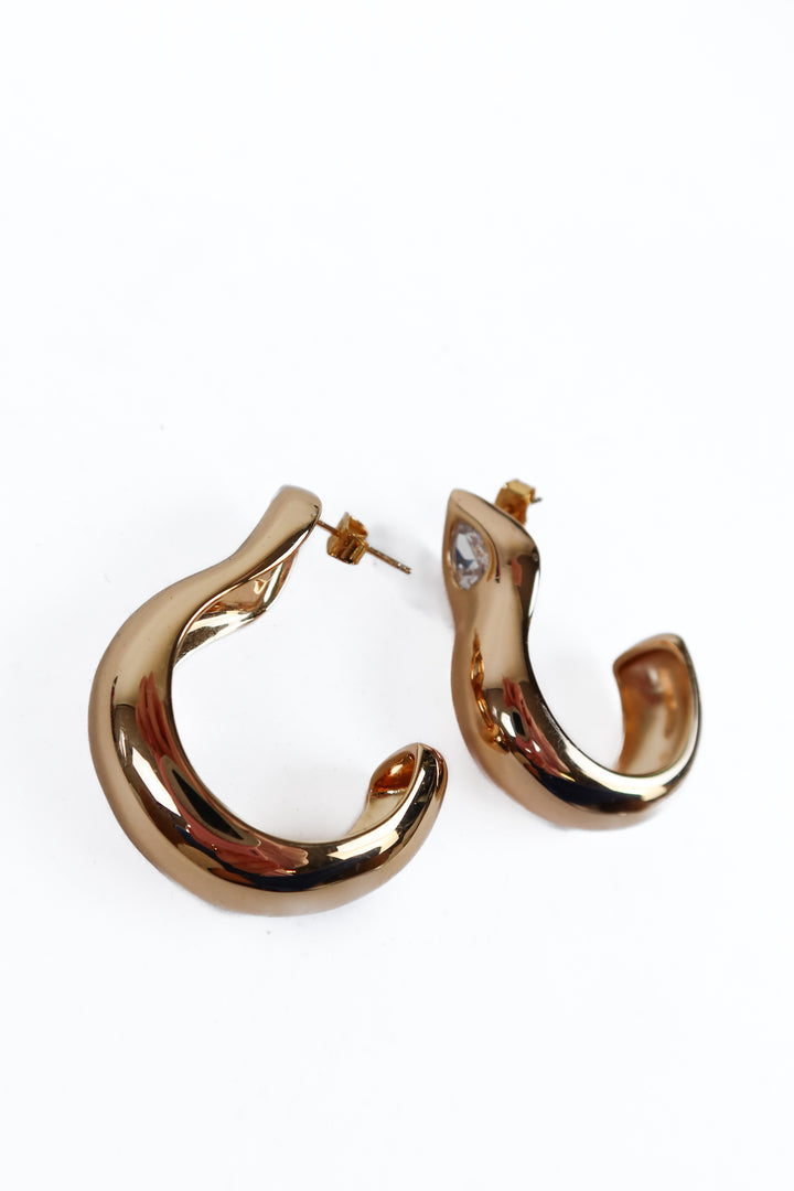 Shiny Gold/Rhinestone Curved Earrings