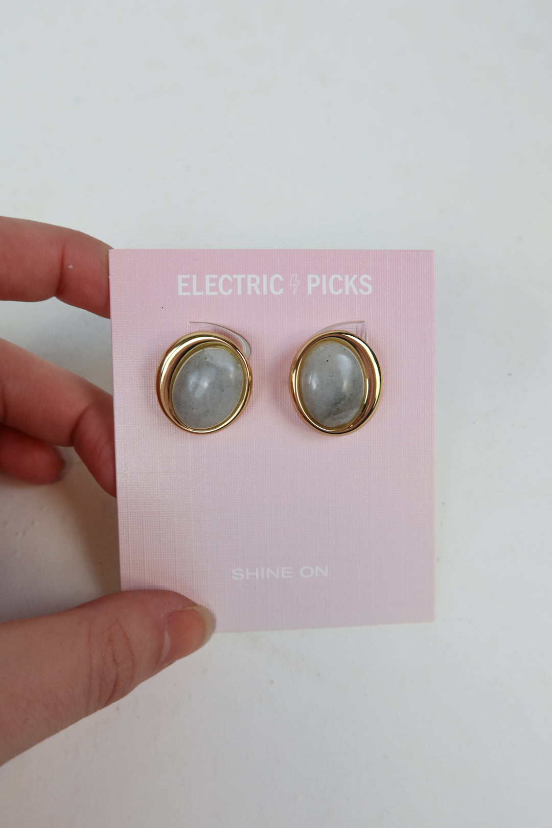 Electric Picks Stone & Gold Large Stud Earrings NWOT (retail $48)
