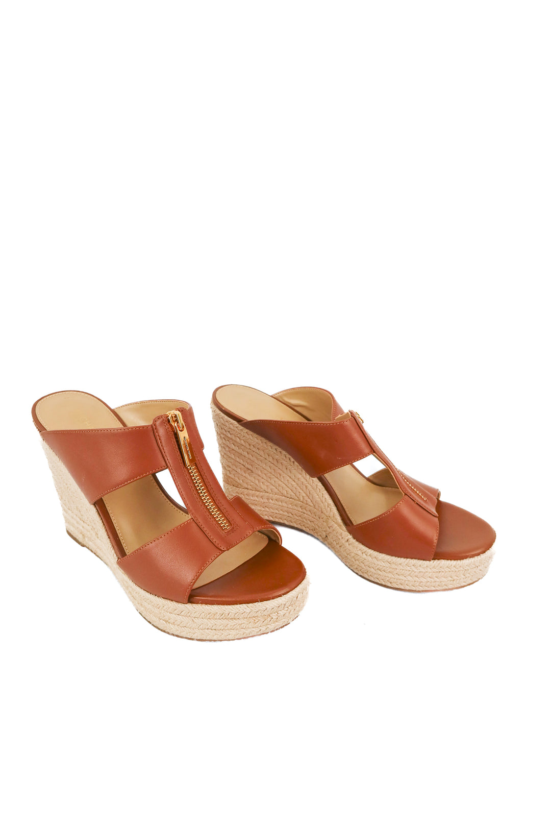 michael michael kors brown espadrille wedge sandals (8.5; retail $125)