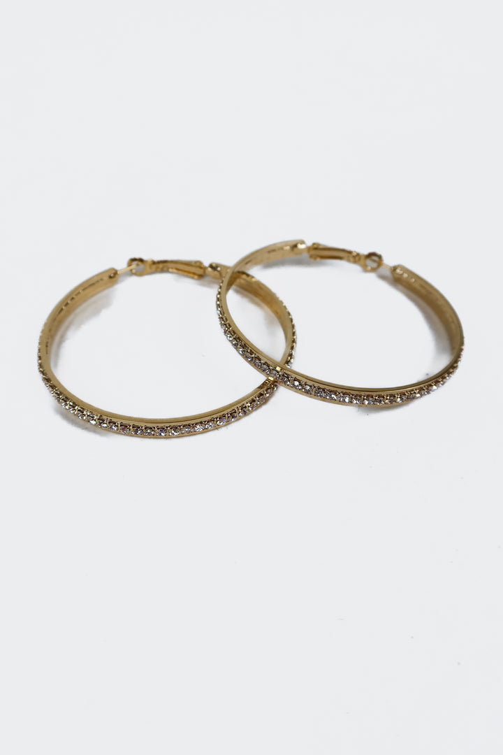 Gold/Rhinestone Lightweight Hoop Earrings