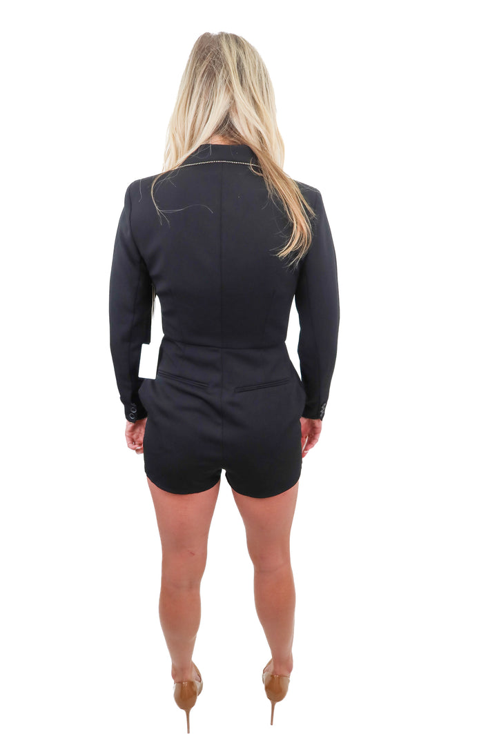 saylor black blazer rhinestone romper (xs; retail $242)