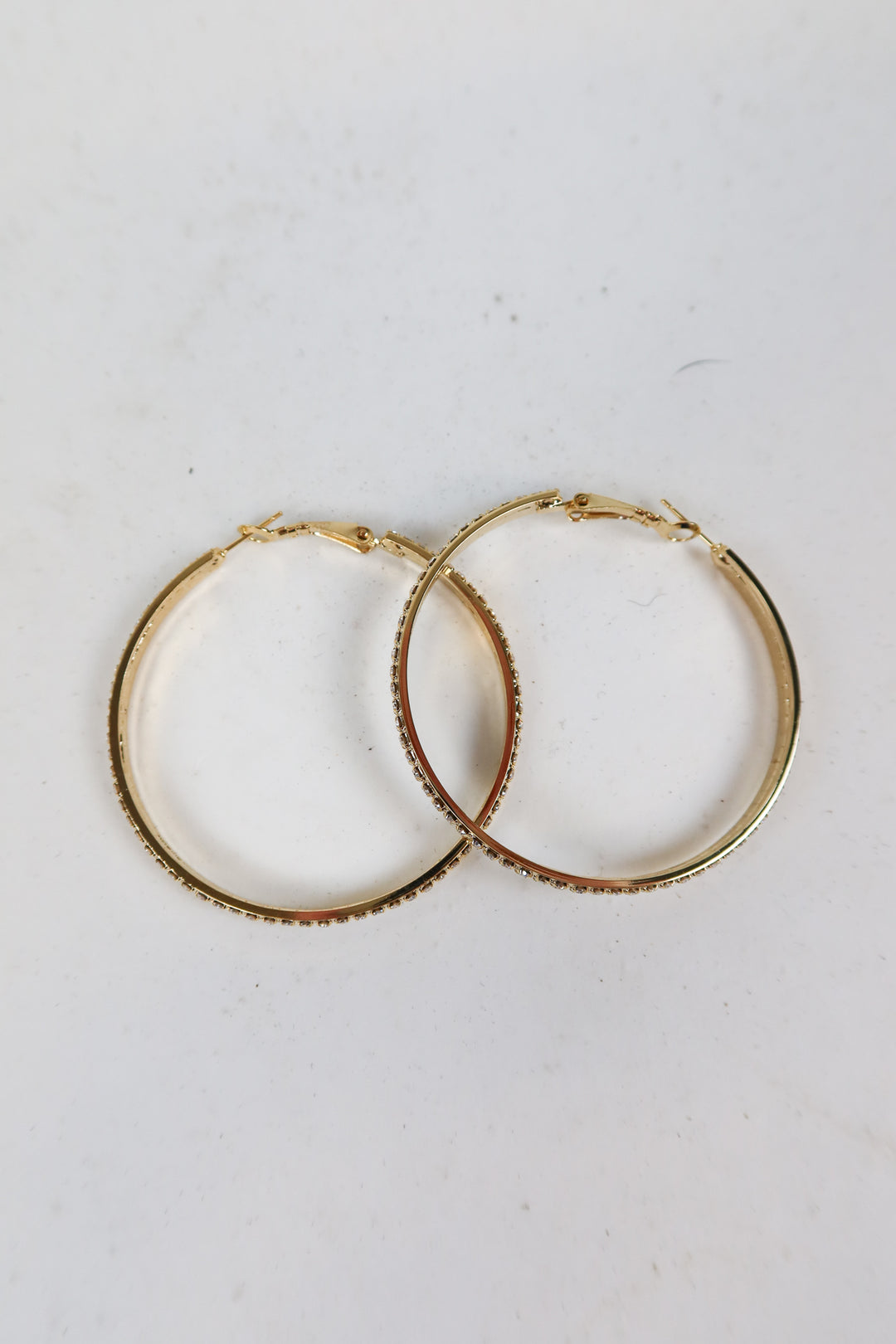 Gold/Rhinestone Lightweight Hoop Earrings