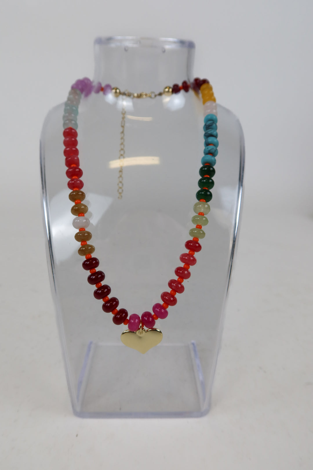 Rainbow Stone Gold Heart Necklace