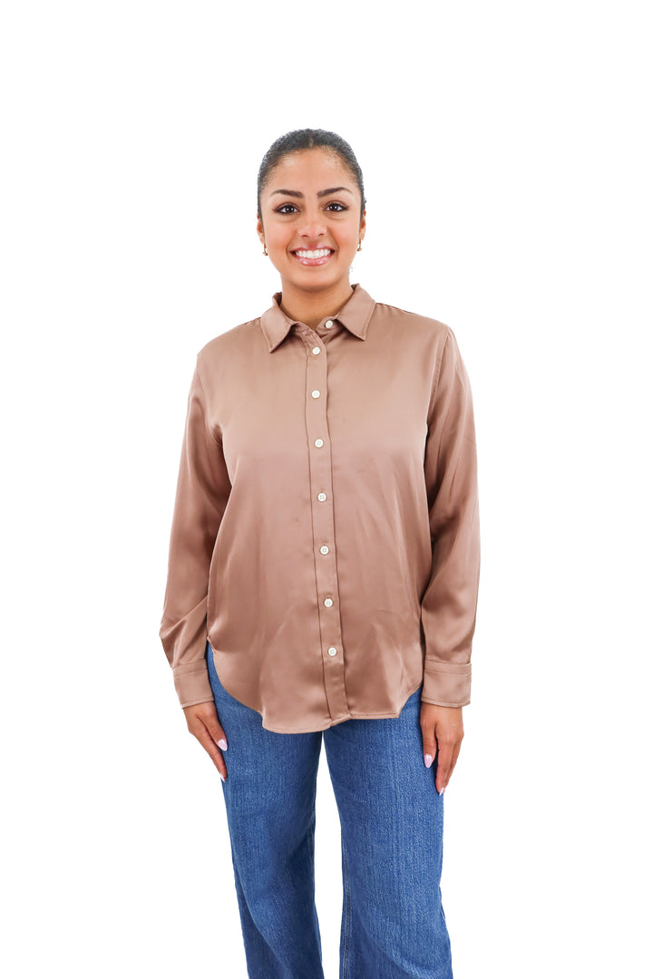 spanx brown satin buttondown NWT (s; retail $138)