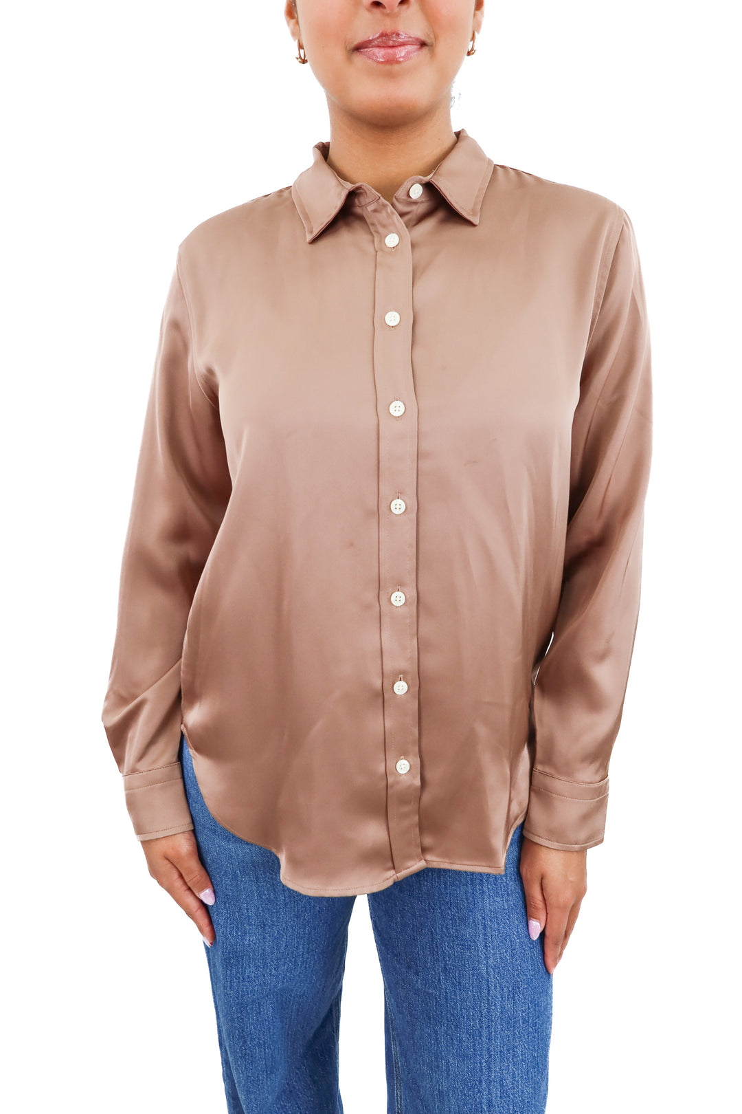 spanx brown satin buttondown NWT (s; retail $138)