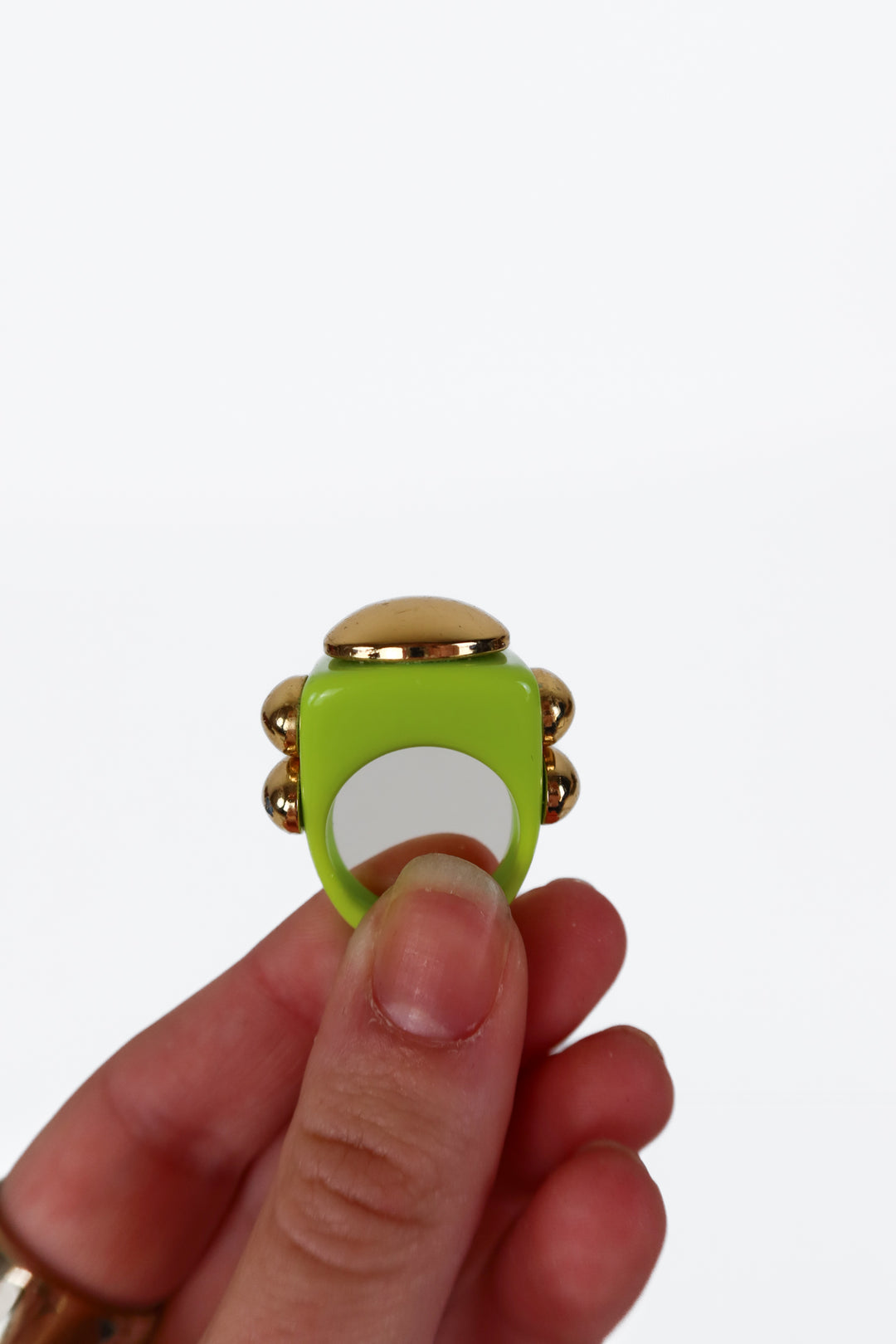 LA MANSO Lime Green/Gold Alien & Trapper Ring (retail $70)
